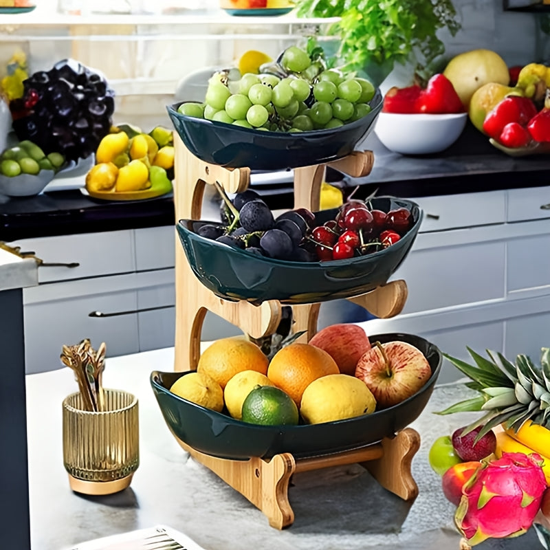A Creative Two-Layer/Three-Layer Kitchen Fruit Basket, Large-Capacity Layered Fruit Basket, European-Style Dried Fruit Plate, Bamboo and Wood Frame, Household - product image 18