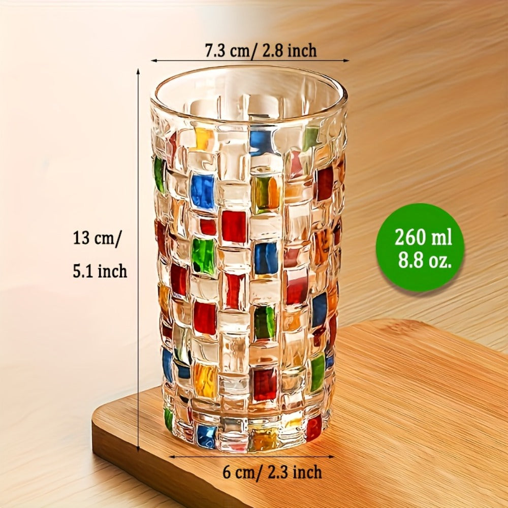 Hand-Painted Drinking Glasses Set – Colorful Square Lattice Woven Handcrafted Glass for Water, Juice, Whiskey & Beer – Artistic Decorative Glassware for Home Bar & Entertaining – 2 - product image 2