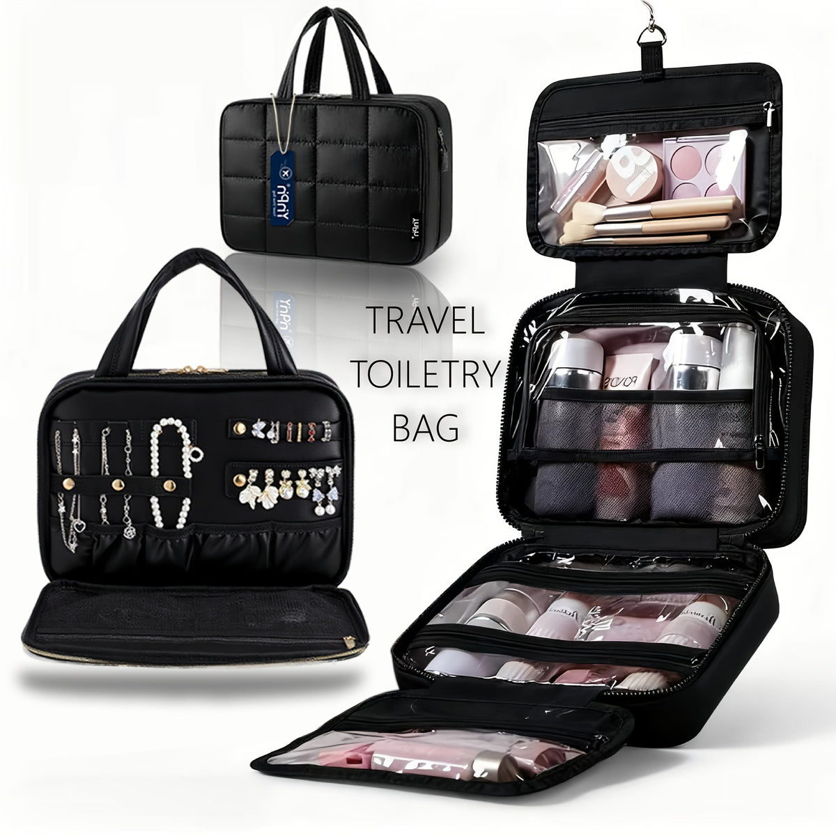 Hanging Travel Toiletry Bag Large Capacity for Full-Size Products Waterproof Cosmetic Organizer with Hook — Bathroom Makeup Travel Bag for Women Pink Beige Black - product image 19