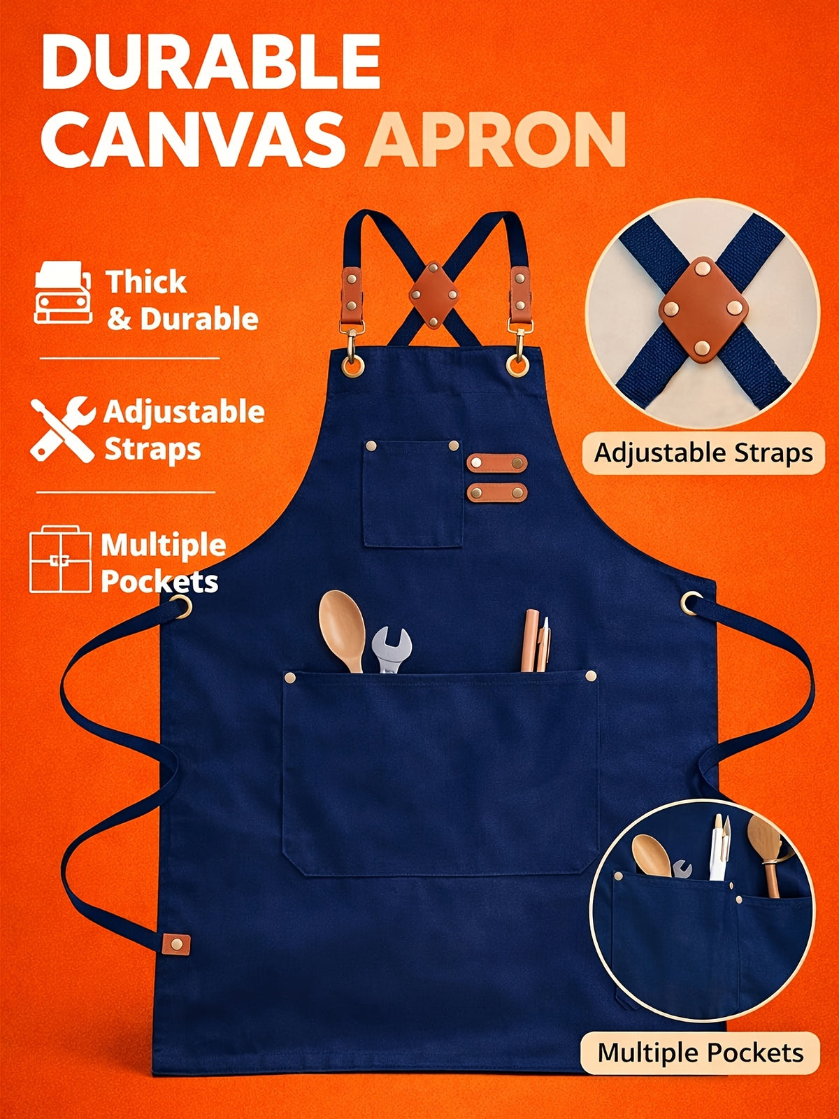 Festive Multi-Use Apron 12OZ Canvas Tool Apron With 3 Pockets - For Cooking, Gardening, Coffee Making, Thanksgiving & Christmas Gift Idea - Unisex Adjustable - product image 16