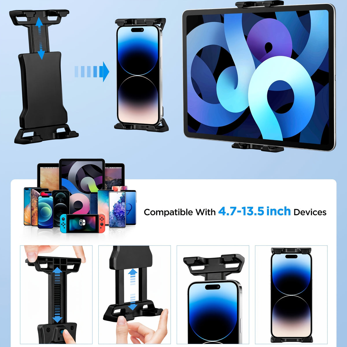 Tablet Holder For Microphone Stand, Microphone Music Holder IPad/Smartphone Tablet Tablet Holder Shee Music Mic Holder Fits Devices With Screen Sizes 4.7 To 13.5 Inches (Tablet Holder Only)