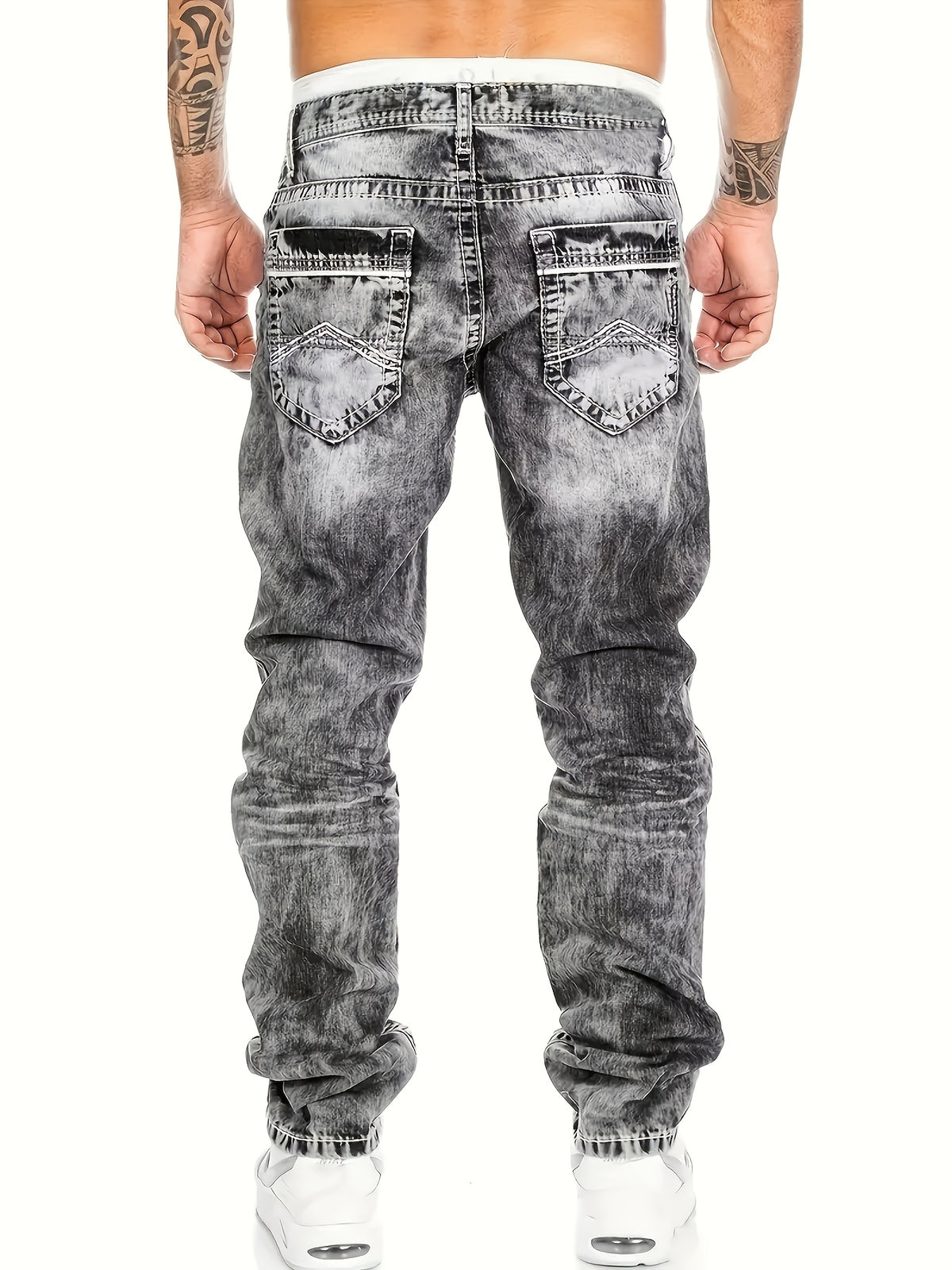 American Snowflake Washed Men's Jeans, Fashionable and Versatile Straight Pants, Elastic Jeans Suitable for All Seasons Pantalones Para Hombres Mens Clothes - product image 20