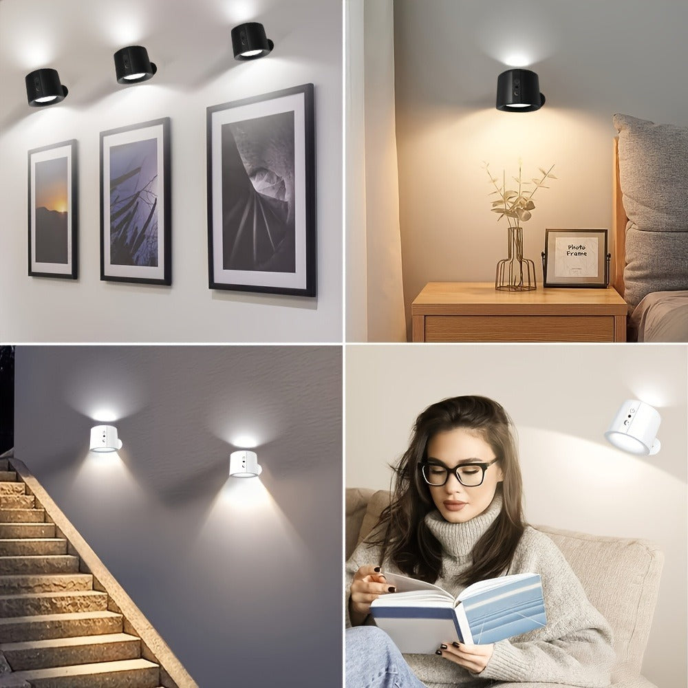 USB Rechargeable LED Wall Light 2 Pack – 360° Rotating Magnetic Ball Touch Control Reading Lamp with 3 Color Temps – Wireless Wall Mounted or Desktop Light for Bedroom Living Room - product image 9