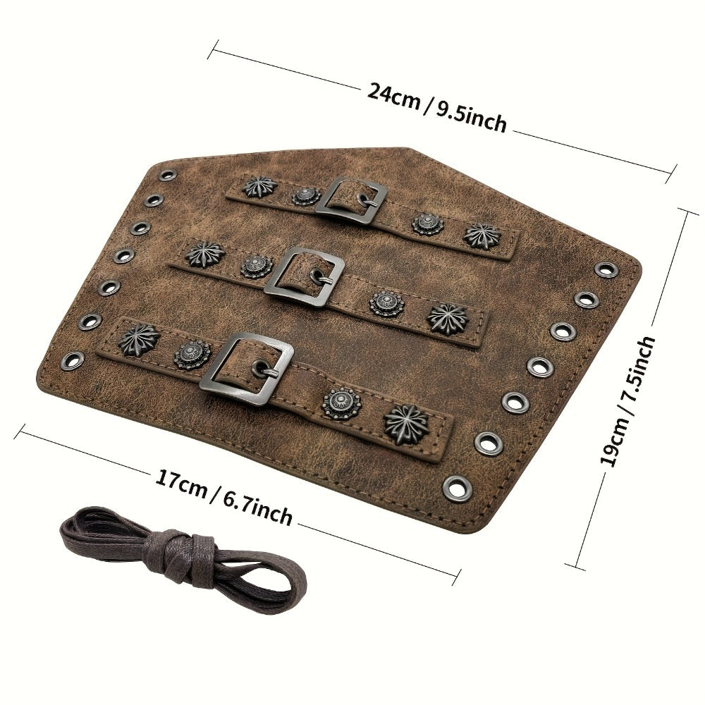 PU Leather Knight Gauntlets Adjustable Metal Buckles Rivets for Men Women Halloween Cosplay LARP Renaissance Fair Stage Costume Dark Brown Khaki Black | Viking Medieval Leather Arm Guards Bracers