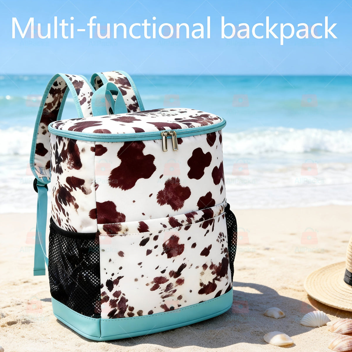 Insulated Cooler Backpack 30-Can Capacity – Leopard Print Carry-along Lunch Bag with Mesh Side Pockets & Adjustable Straps – Camping – Leakproof Thermal Cooler for Beach – Picnics – Hiking & Outdoor Travel