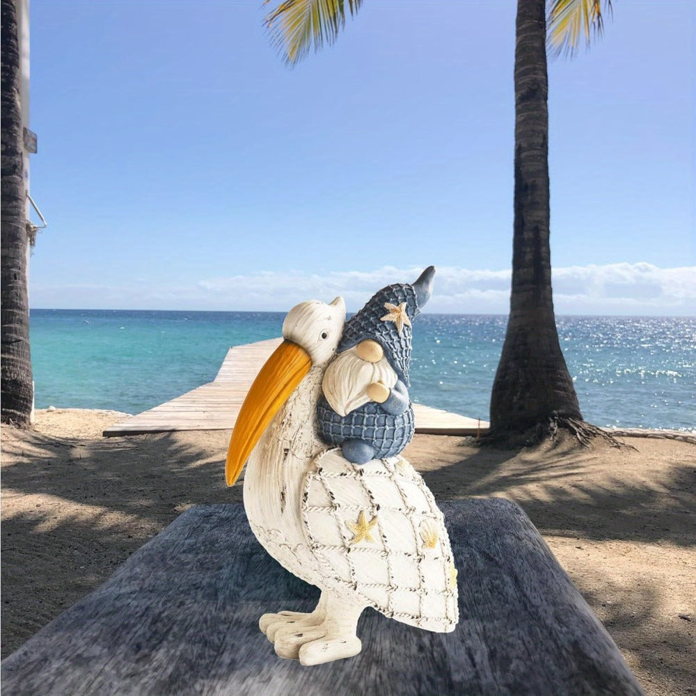Pelican Gnome Figurine 11.5" – Resin Coastal Beach Decor with Starfish & Seashell, Tabletop Statue for Home, Garden & Poolside – Summer Gift & Nautical Decor - product image 8