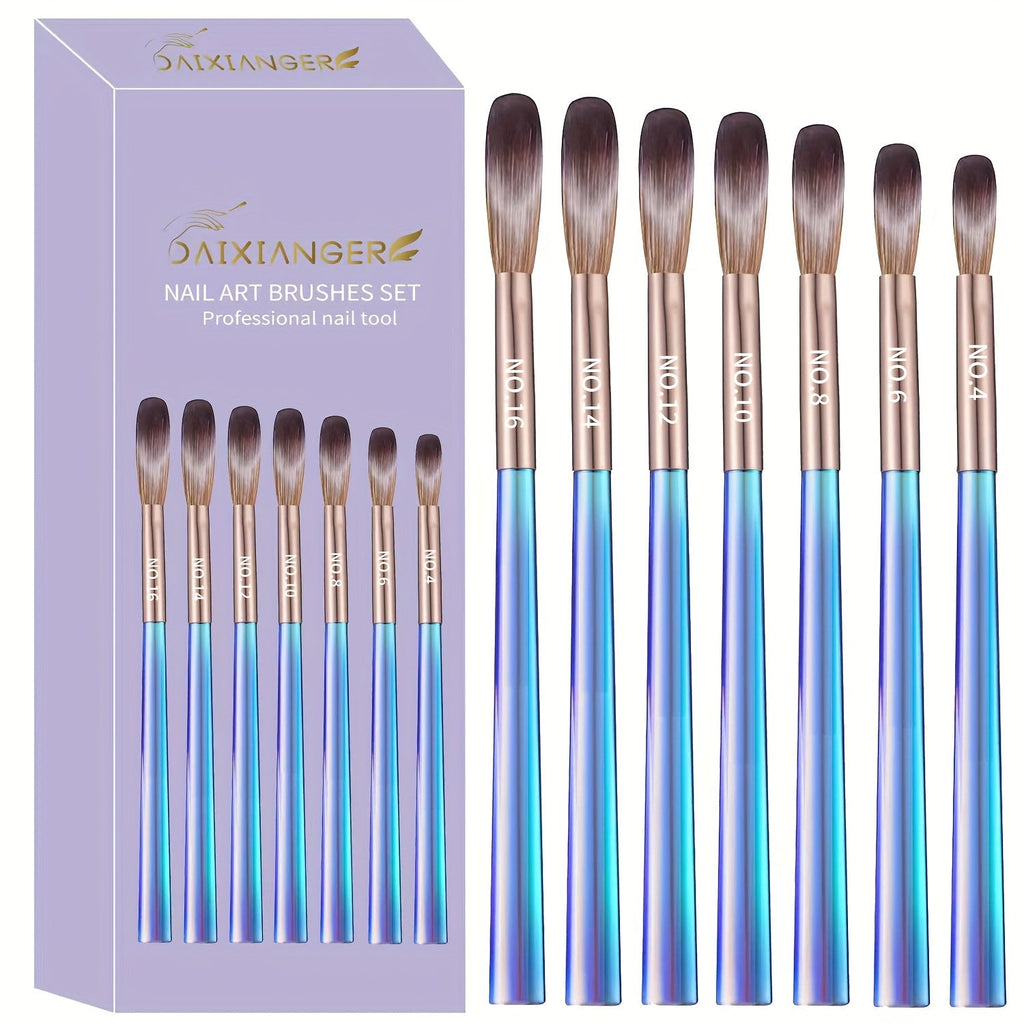 Nail Art Brush Set 7Pcs Aurora Blue Handle – Professional Acrylic Gel UV Nail Painting Brushes for Sculpting Dotting Liner Drawing & Extension Building, Formaldehyde-Free Bristles  - product image 11
