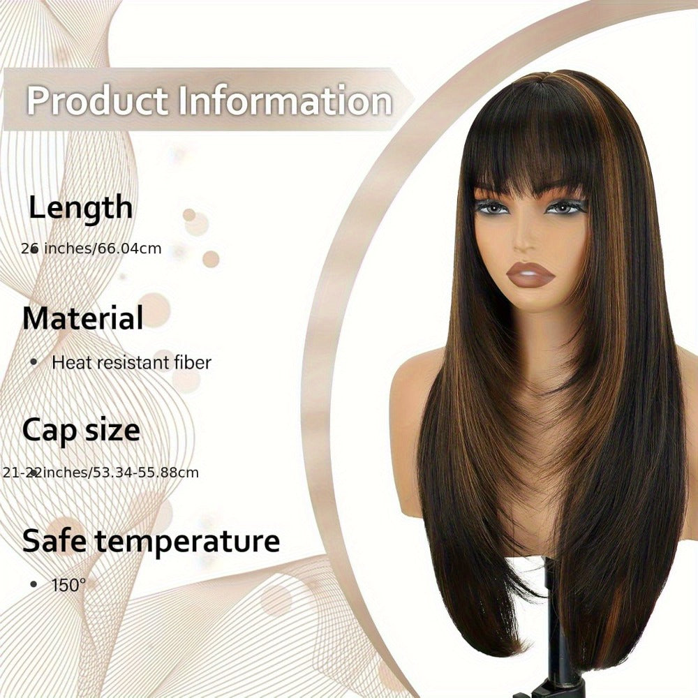 Curtain Bangs Lace Front Wig Synthetic Glueless 26 Inch Long Straight Pre-Bleached Realistic Scalp Natural Hairline 5 Colors Daily Wear Women - product image 4