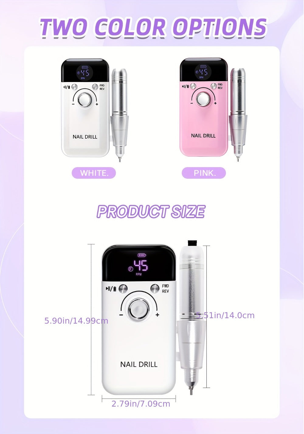 45000RPM Electric Nail Drill Machine Rechargeable Cordless with LCD Display Professional Nail File Drill for Acrylic Gel Nails Cuticle Removal Manicure Pedicure Polisher Home Salon - product image 16