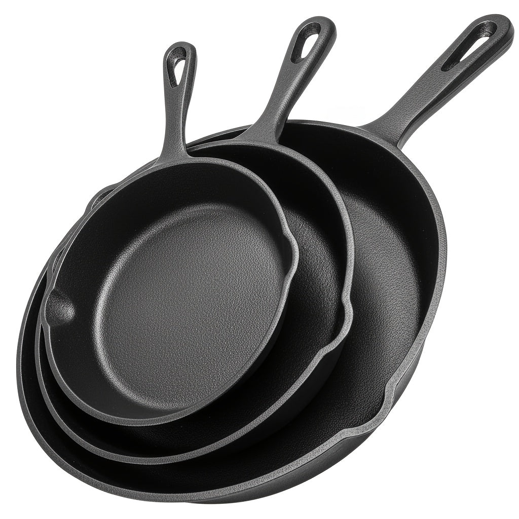 Cast Iron Skillet Set 3pcs - Non-Stick with Drip Spout, Pre-Seasoned Cookware for Holiday Cooking RV Campfire Outdoor Grilling, Heavy Duty Kitchen Frying Pan Set - product image 18