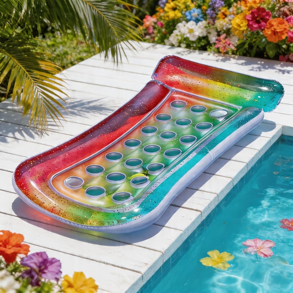 Inflatable Pool Float Sequin Gradient, Rectangular PVC Floating Bed with Ventilation Holes & Flash Gradient Colors, Buoyancy Water Lounge for Indoor Outdoor Pool Beach Lake - product image 5