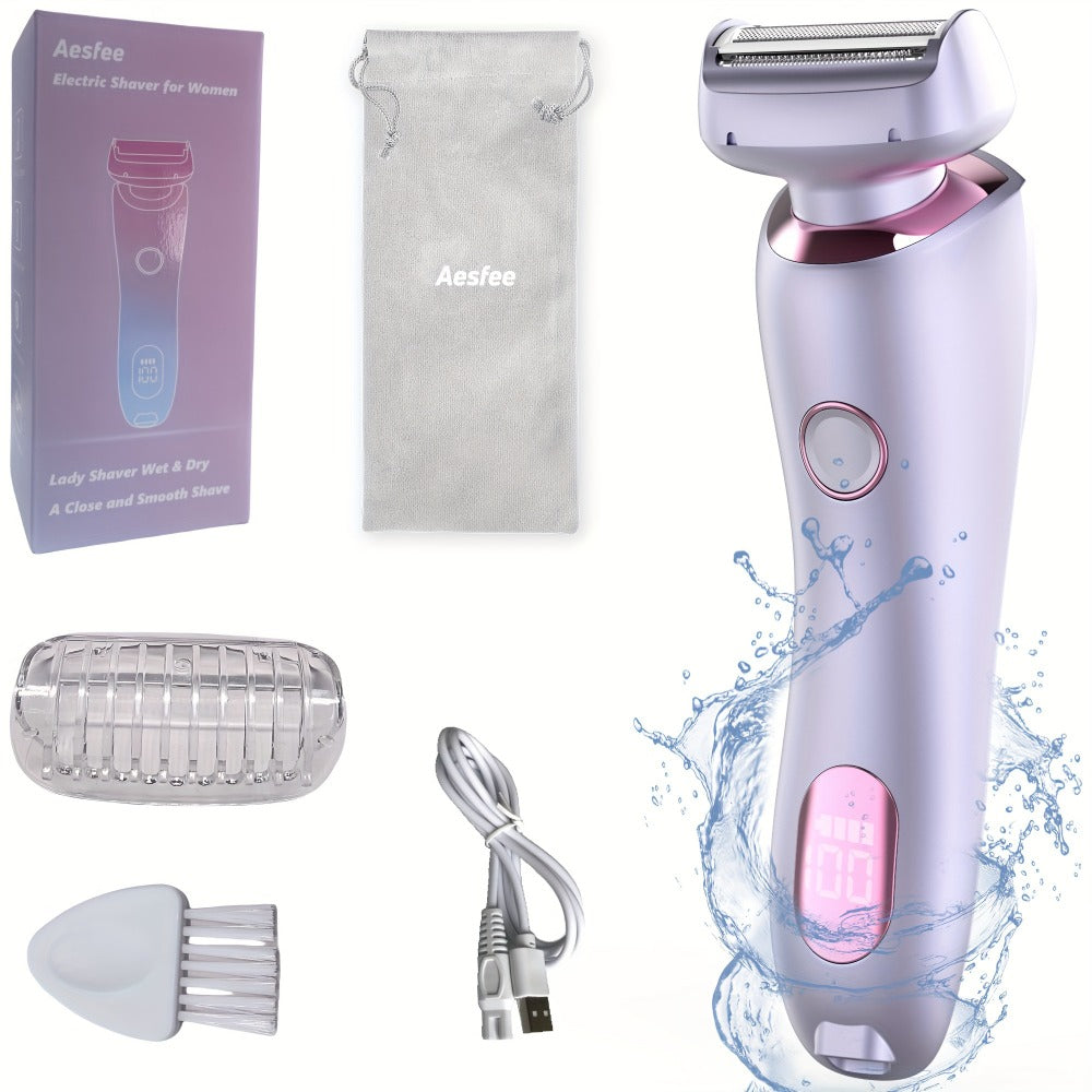 Bikini Shaver for Women Waterproof Rechargeable Stainless Steel Blade Electric Body Hair Razor – Wet & Dry Pubic Legs Arms Underarm Hair Removal, Portable Close Shave Purple - product image