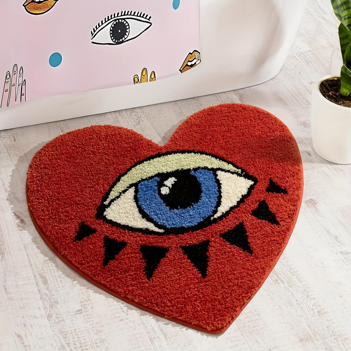 Eye Pattern Heart Shaped Bathroom Mat Plush Non-Slip Absorbent Bath Rug 20x24 inch Valentine Home Decor - product image 11
