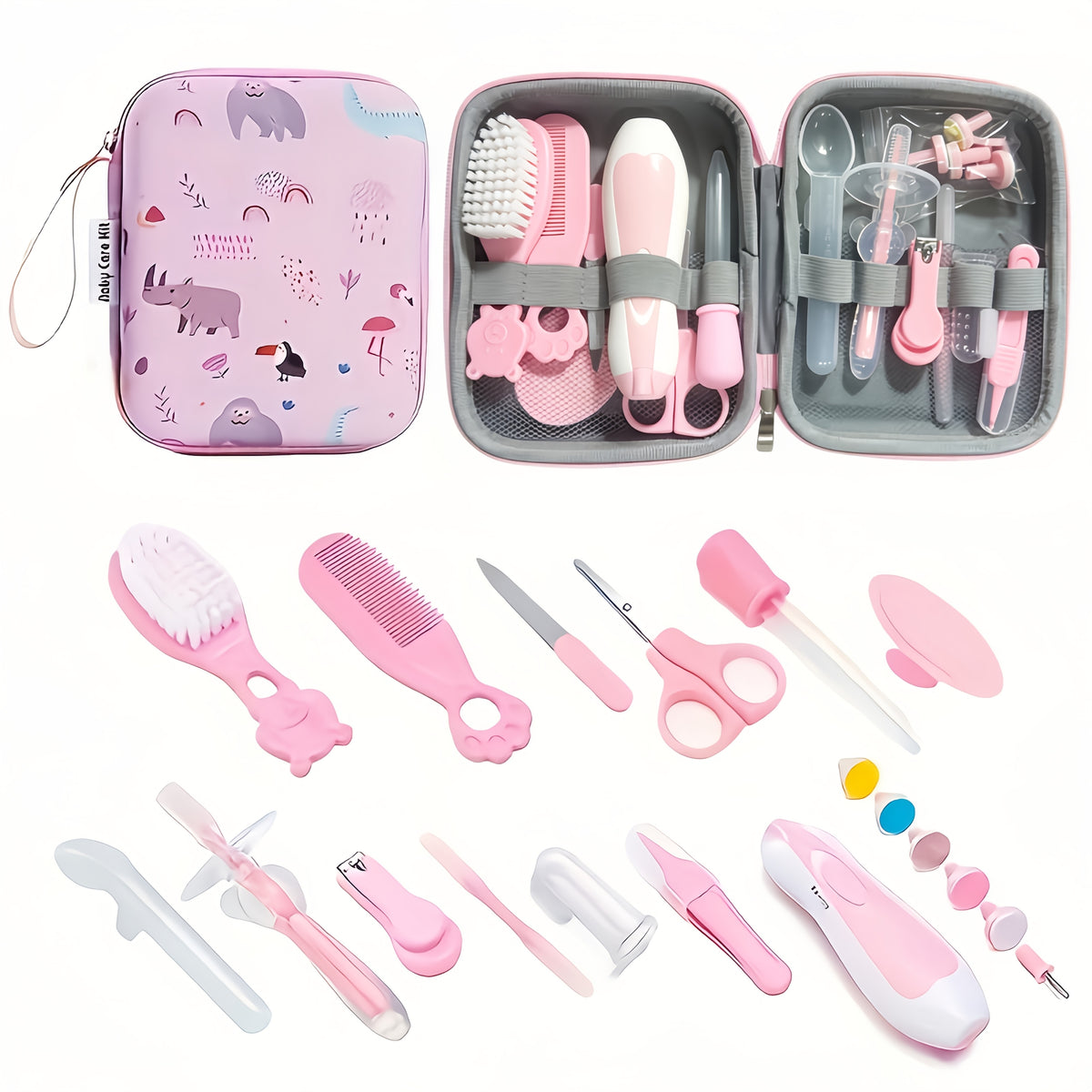 14pcs Healthcare Kit with Portable Case- Comprehensive Health & Grooming Set with Ear Spoon, Nail Clippers, Comb, Brushes & More, Perfect for Shower & Holiday Gifts, Accessories