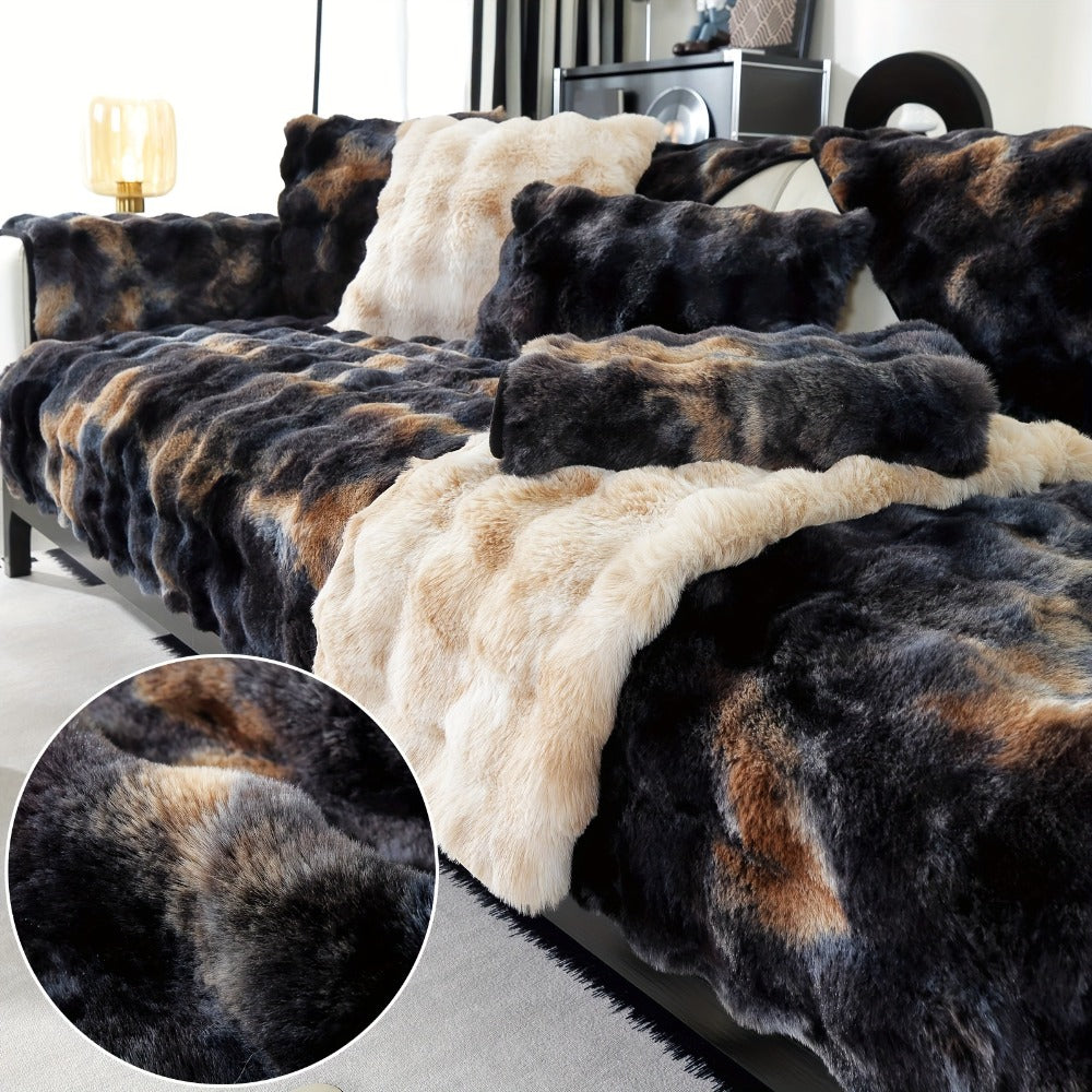 Plush Sofa Cover Faux Lamb Thick Fluffy Couch Slipcover Pet Friendly Machine Washable Gradient Color Polyester Furniture Protector for Armchair Single Double Triple Sofa Living Roo - product image