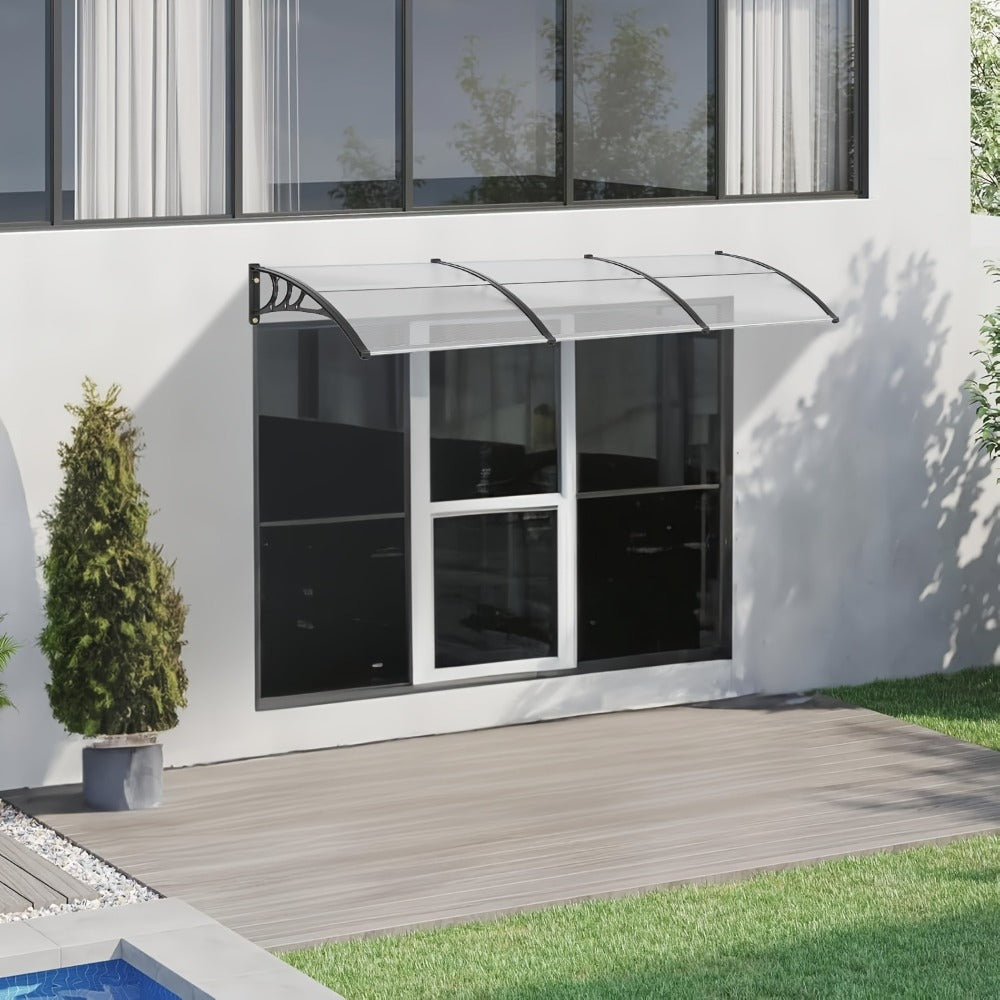 Door Window Awning Canopy 120x38 Inch Polycarbonate Rain Sun UV Snow Shield with Aluminum Bracket Easy Install Outdoor Porch Patio Entrance Shelter - product image
