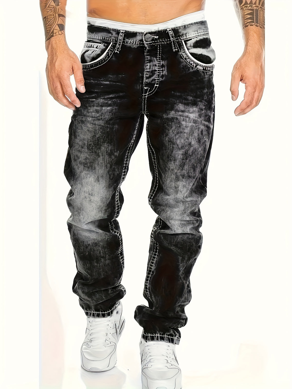 American Snowflake Washed Men's Jeans, Fashionable and Versatile Straight Pants, Elastic Jeans Suitable for All Seasons Pantalones Para Hombres Mens Clothes Men Jeans Y2k Clothesropa De Hombrejeans