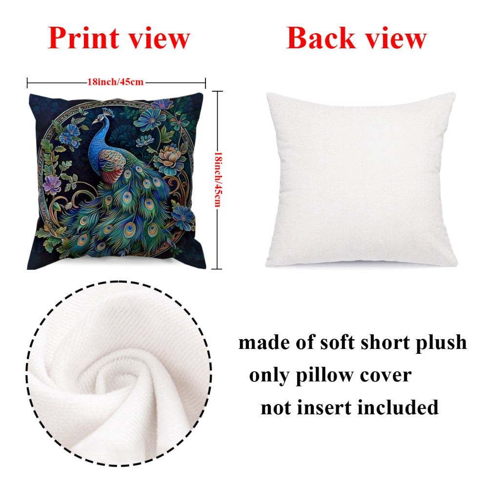 Cushion Covers 18x18 Set of 4 Vintage Peacock Oil Painting Boho Plush Throw Pillow Cases with Zipper Machine Washable for Living Room Bedroom Home Decor - product image 4