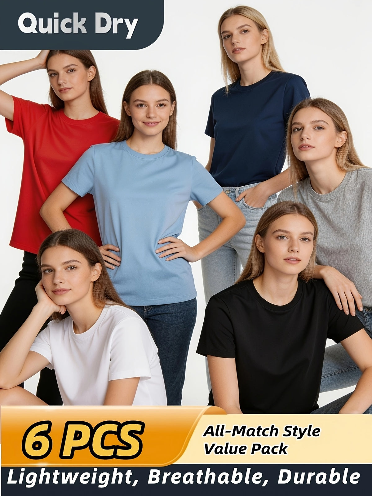 Women's 6-Pack Performance T-Shirts - Breathable, Moisture-Wicking, and Skin-Friendly for, Outdoor, and Everyday Comfort - product image 7