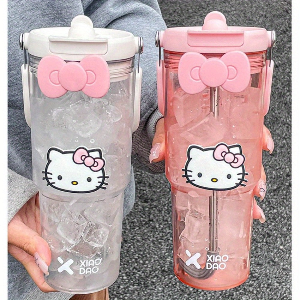 Hello Kitty Water Bottle with Straw 30 Oz – Large Capacity Cartoon Tumbler for Women & Girls – Portable Outdoor Sports Cup with Bow & Sticker – Cute Kawaii Plastic Drinkware Gift - product image 7