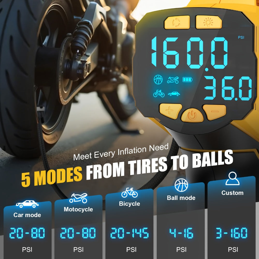 Cordless Tire Inflator 160PSI Portable Air Compressor Compatible with DeWalt 20V / 18V Battery – Digital Pressure Gauge, Fast Inflation for Cars, Motorcycles, Bicycles & Sports Bal - product image 7