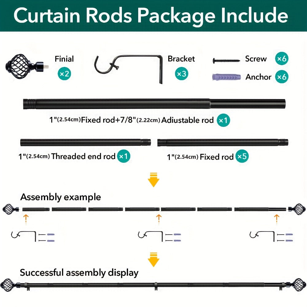 Black Adjustable Curtain Rod Heavy Duty Farmhouse Decorative Drapery Rod for Bedroom Living Room Kitchen Patio 4 Sizes Easy Install - product image 7