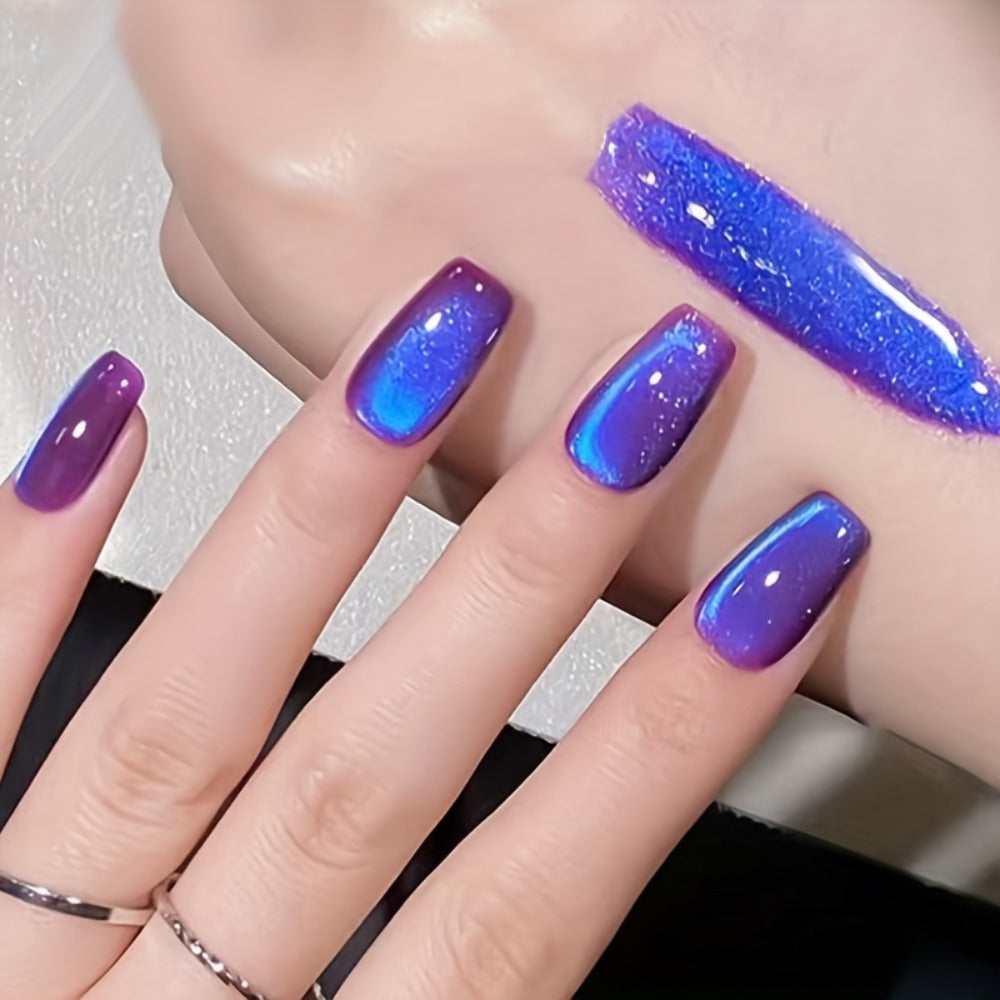 Cat Eye Magnetic Gel Nail Polish 10ml - Blueberry Glitter Purple Blue Glass Bead Sparkling Effect, UV LED Semi-Permanent Gel Varnish with Magnetic Stick, DIY Salon Nail Art - product image 11