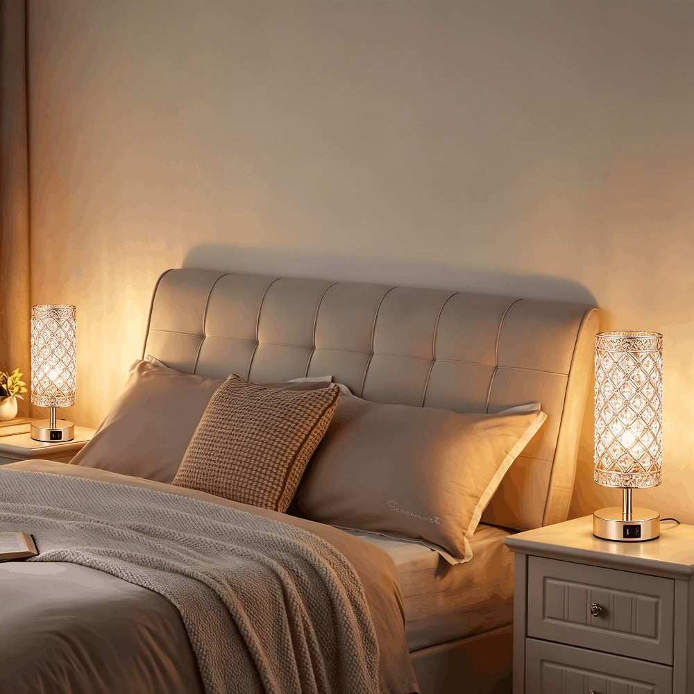 Crystal Bedside Table Lamp with Touch Control & 2 USB Charging Ports, 3-Way Dimmable Nightstand Lamp with Decorative Crystal Base, LED Bulb Included, for Bedroom Living Room Office - product image 13