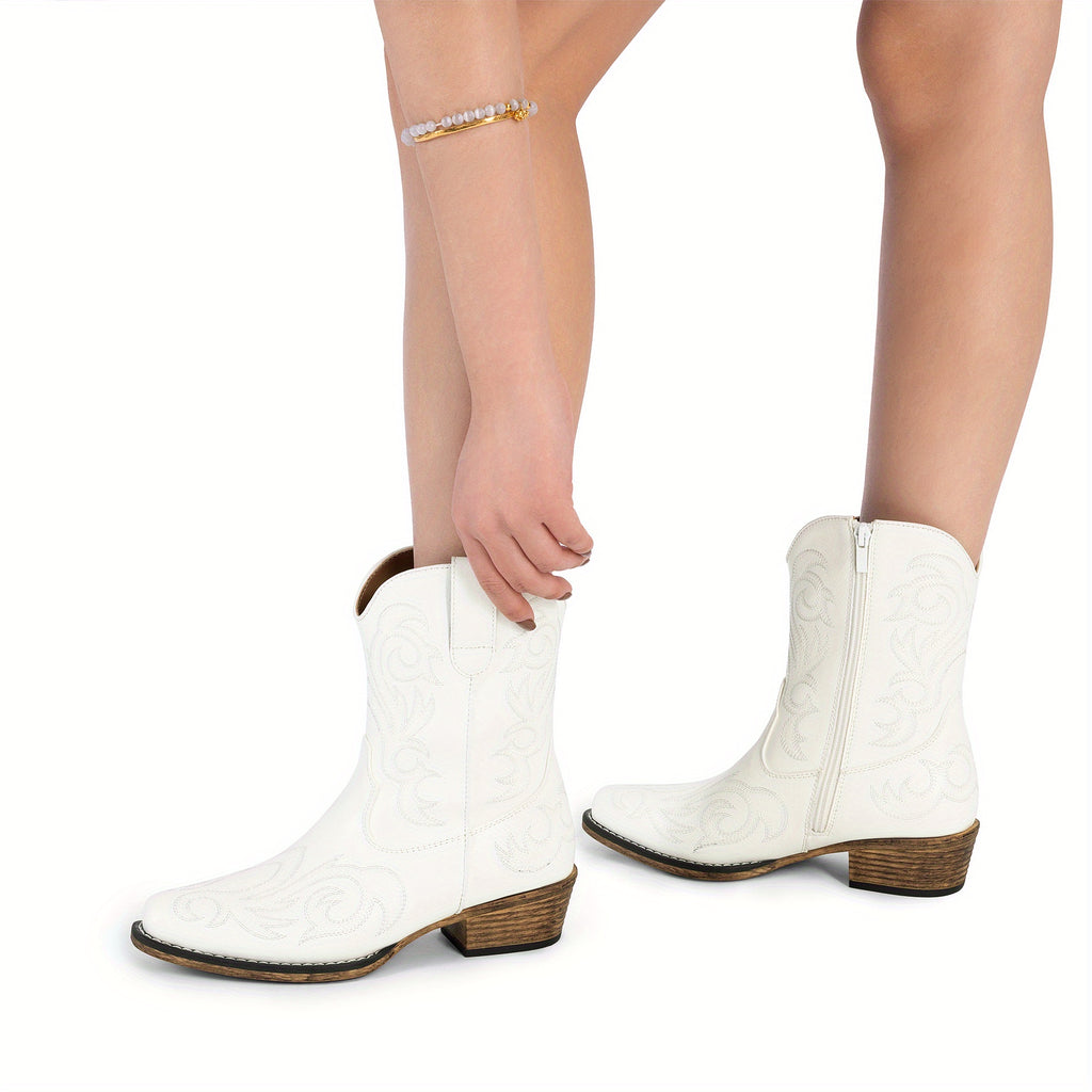 Women Cowboy Boots Ankle Boots Vintage Embroidered Geometric Pattern High-Top Cowboy Boots Western Retro Boot Comfortable Square Toe Elegant Classic Cool Brand - product image 12