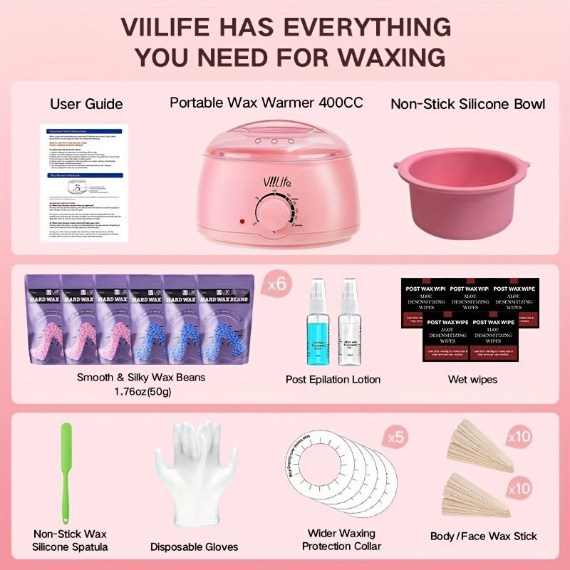 Hard Wax Warmer Kit 43 Piece Complete Home Waxing Set with Pink Hard Wax Beads - No Strip Hair Removal for Face Eyebrow Body Brazilian Bikini Underarm - Professional Wax Pot Machin - product image 14