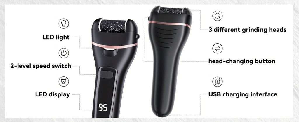 Electric Foot File 14-in-1 Rechargeable Pedicure Kit 3 Roller Heads Dead Skin Callus Remover Portable Foot Scrubber Professional Foot Care Tool for Women Men Black White Silver - product image 15