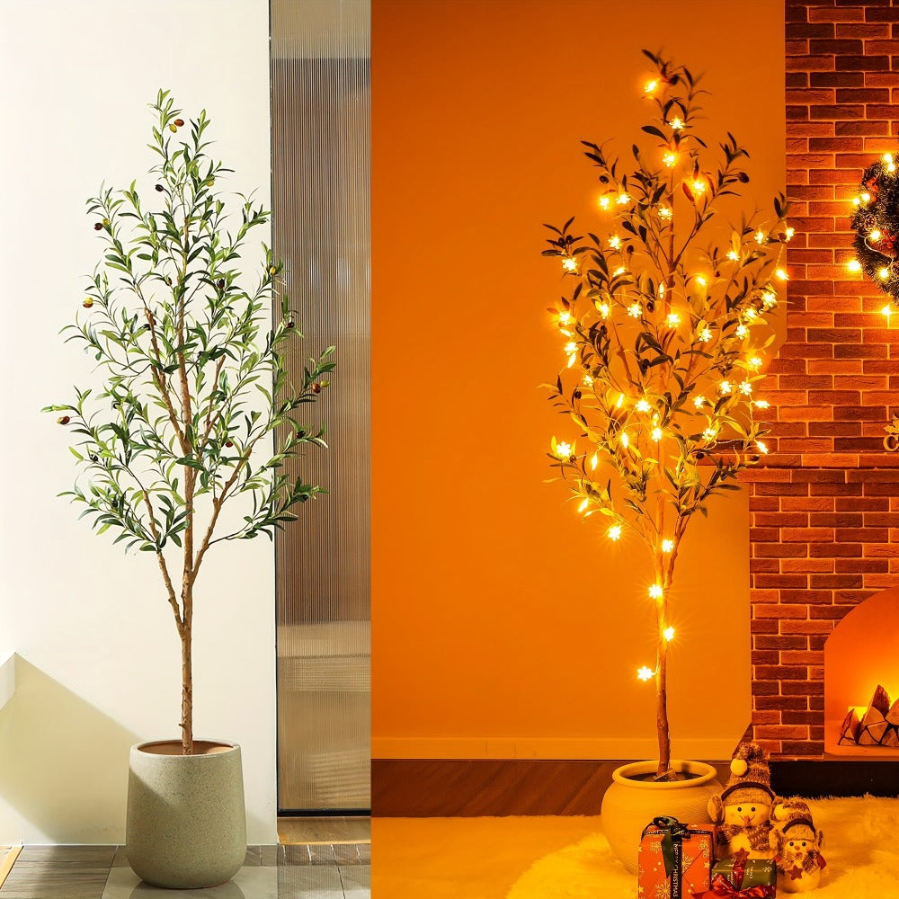 Artificial Olive Tree Potted Faux Plant Real Wood Trunk Lifelike Fruits Indoor Outdoor Home Office Decor Fake Silk Tree Multiple Sizes Available 4ft 5ft 6ft 7ft - product image