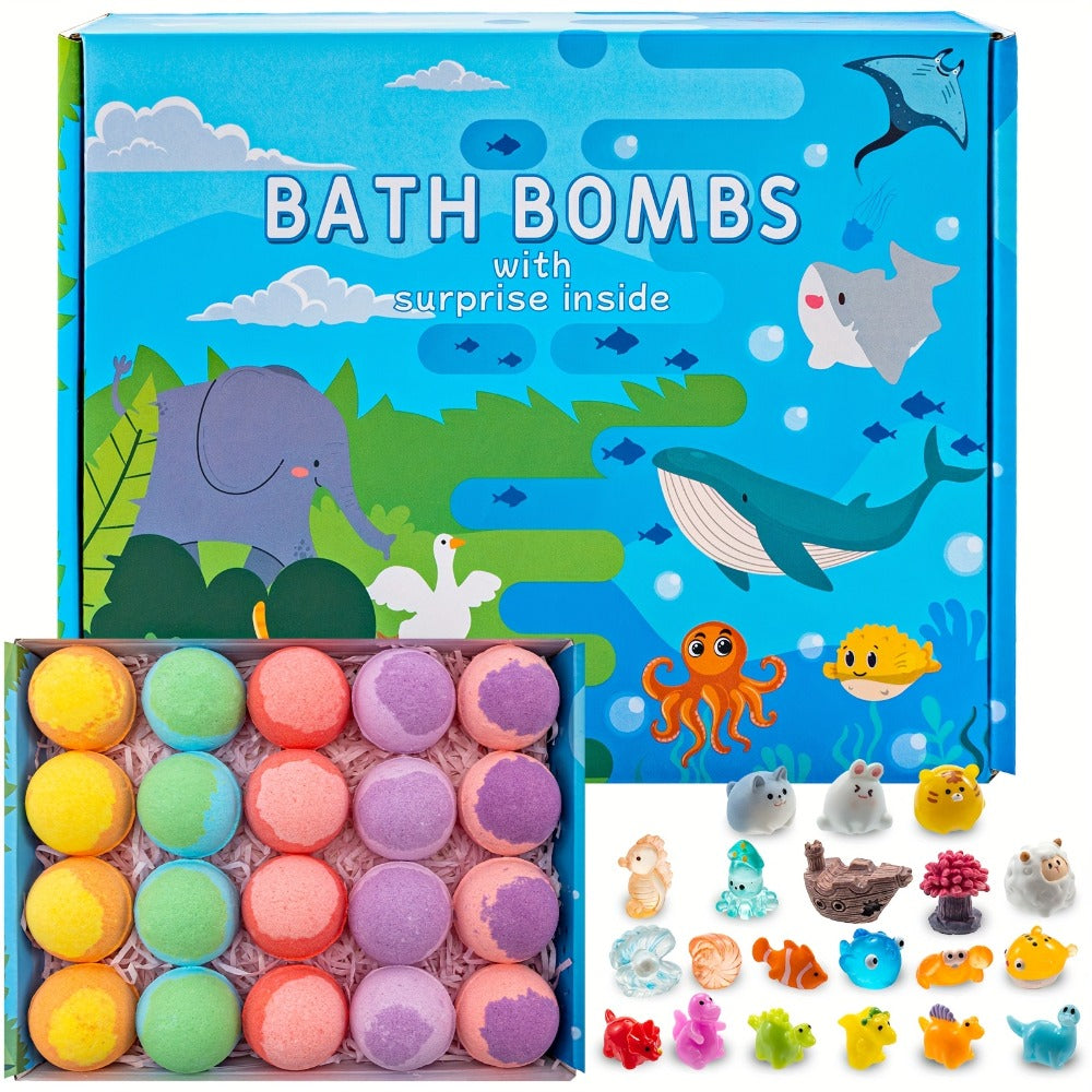 Kids Bath Bombs with Surprise Inside 20 Pack - Fizzy Bath Balls with Hidden Toy for Boys Girls Toddlers, Animal & Ocean Theme, Lavender Scent, Fun Educational Birthday Christmas Ea - product image