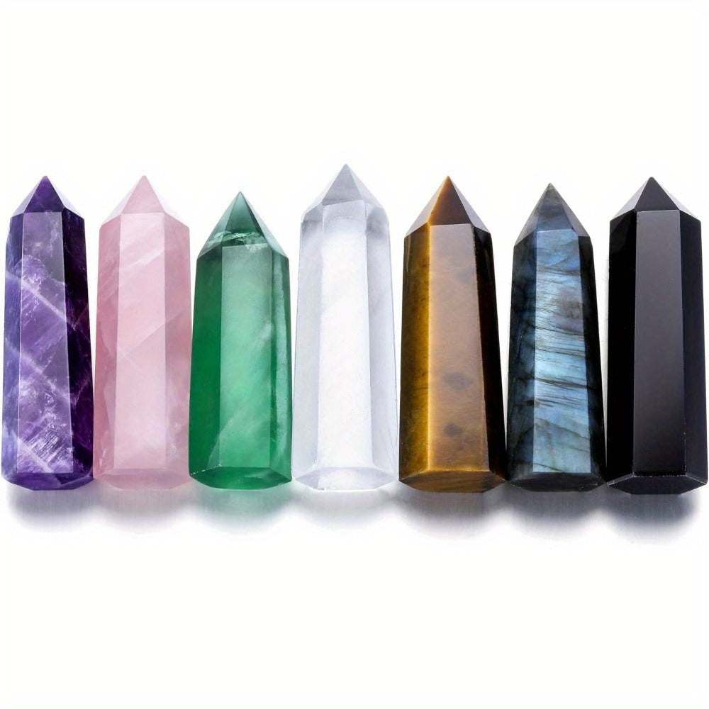 Natural Rainbow Fluorite Crystal Tower Set 7PCS – Hand-Polished Hexagonal Gemstone Obelisks 2.2 Inch, Crystal Points for Home Decor, Meditation, Reiki & Holiday Gift, Eco-Crafted M - product image 4