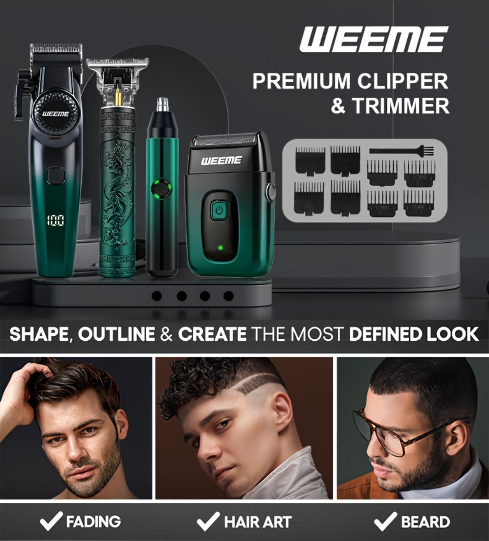 Hair Cutting Set 4pcs Professional - Electric Hair Clipper, Electric Shaver, T-Blade Trimmer & Nose Hair Trimmer, Gradient Green Gift Box, Precise Grooming Kit for Home Use & Gift - product image 10