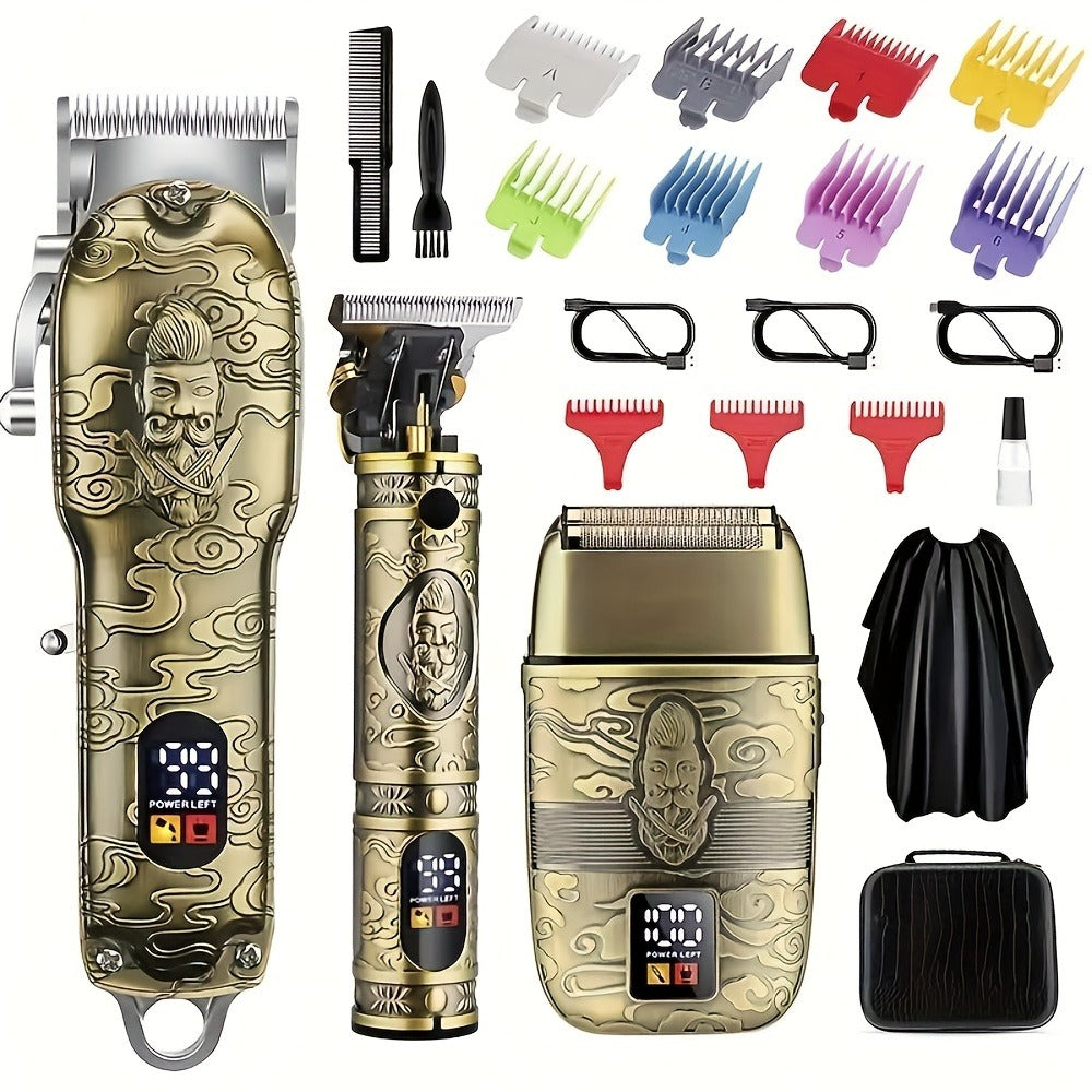 Professional Hair Clippers Trimmer Set for Men - T-Blade Trimmer Nose Hair Trimmer Electric Razor LCD Display USB Rechargeable Zinc Alloy Ergonomic Grooming Kit Bronze - product image 4