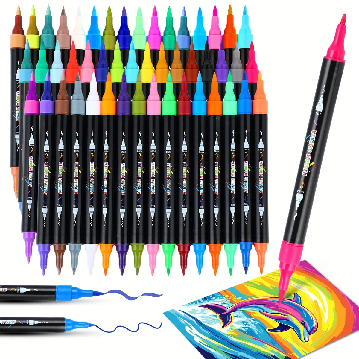 Opaque Waterproof Paint Pens for Wood Stone Rock Glass Ceramic Canvas Fabric Professional Artists Crafters Gift – Acrylic Paint Markers Brush & Fine Dual Tip 30 48 60 Colors