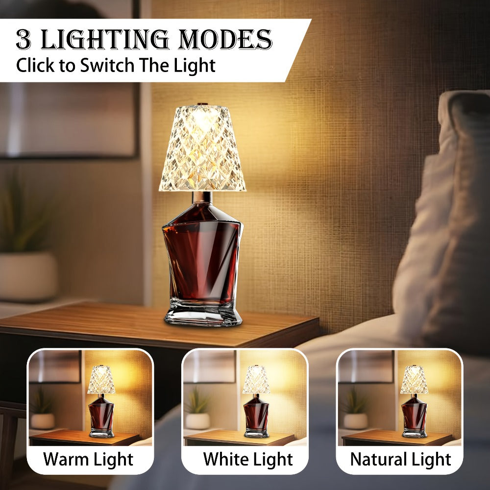 Wireless Wine Bottle Lamp – USB Rechargeable Acrylic Crystal Shade, 3-Color Touch Control Smooth Dimming, 2000mAh Cordless Bottle Light for Bar Decor, Home, Kitchen, Party & Table  - product image 3