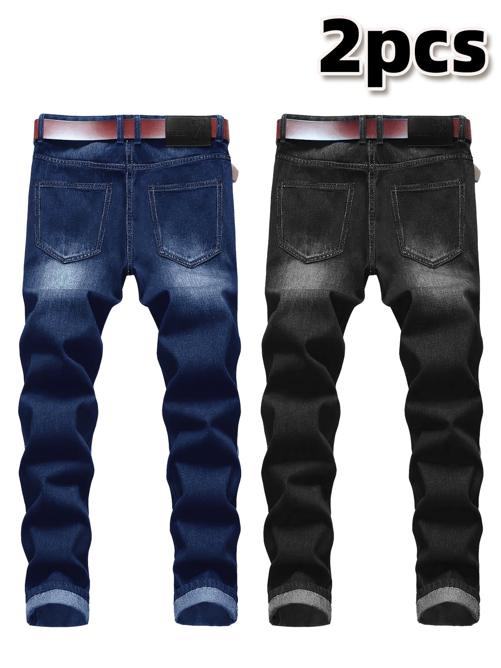 2pcs Men's Slim Fit Distressed Ripped Jeans | Classic Stretch Denim Pants, Trendy Casual Versatile Outfits | for all seson gift for men - product image 2