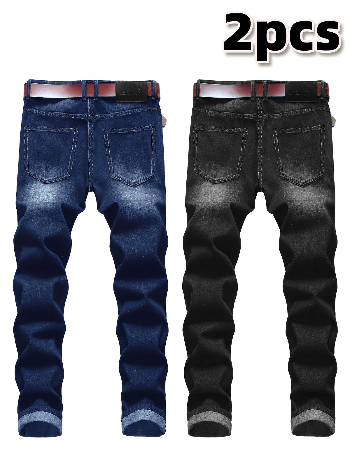 2pcs Men's Slim Fit Distressed Ripped Jeans | Classic Stretch Denim Pants, Trendy Casual Versatile Outfits | for all seson gift for men - product image 2