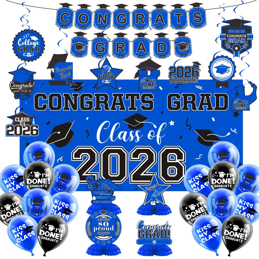 Complete Set with Backdrop Banner Hanging Swirls Balloons & Honeycomb Supplies, 6 Color Options Purple Maroon Blue Red Green Gold | Class of 2026 Graduation - product image 7