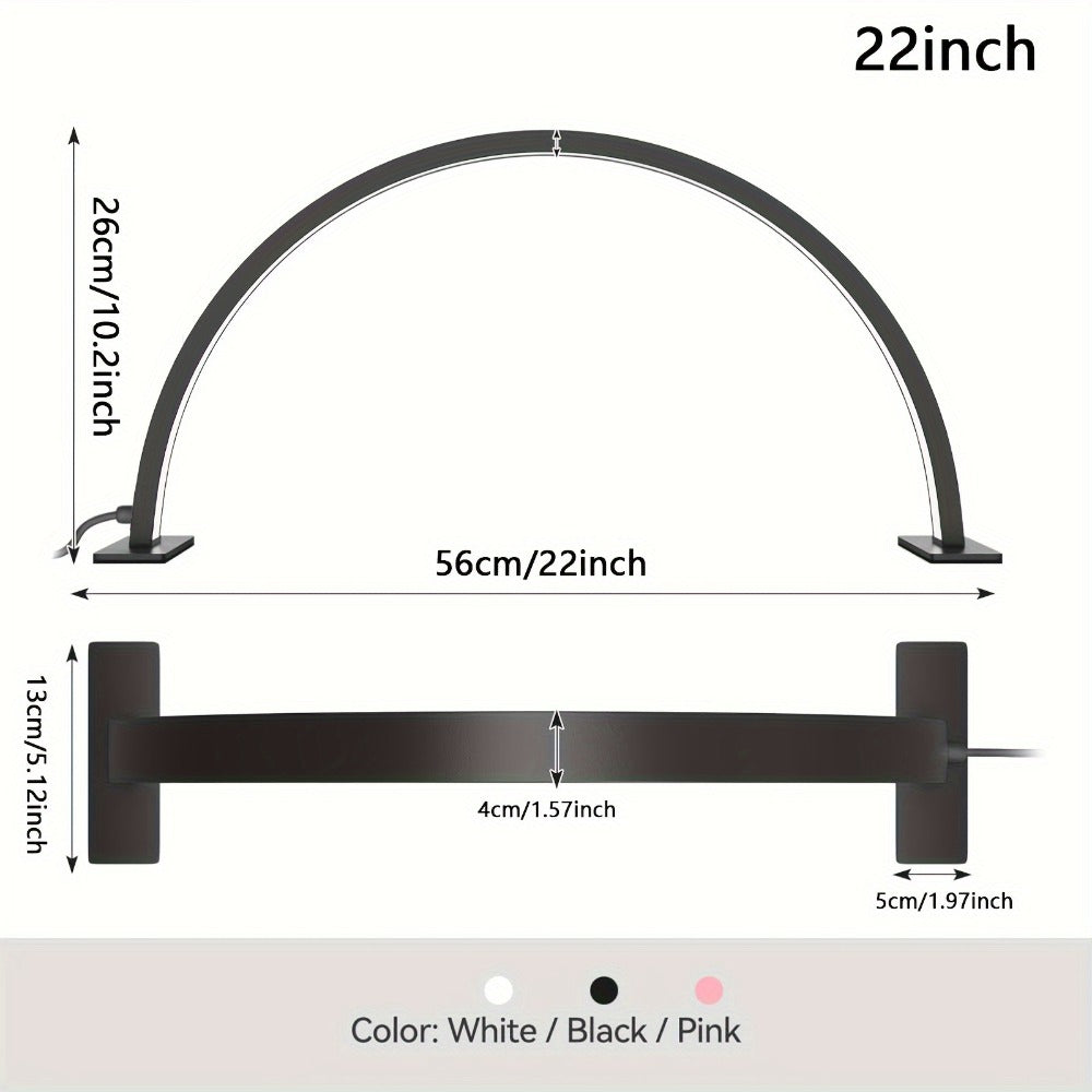 Nail Lamp Studio Desk LED Half Light – 3-Color Temperature Adjustable Brightness for Nail Tech, Beauty Treatments, Skin Care, Eyebrow & Tattoo Lighting, 29 Inch (Black Diamond / Wh - product image 18