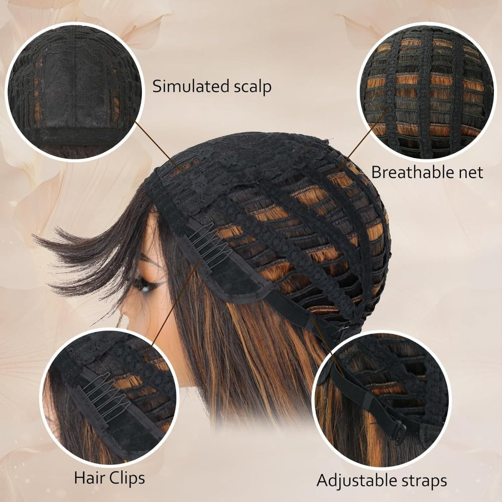 Curtain Bangs Lace Front Wig Synthetic Glueless 26 Inch Long Straight Pre-Bleached Realistic Scalp Natural Hairline 5 Colors Daily Wear Women - product image 10
