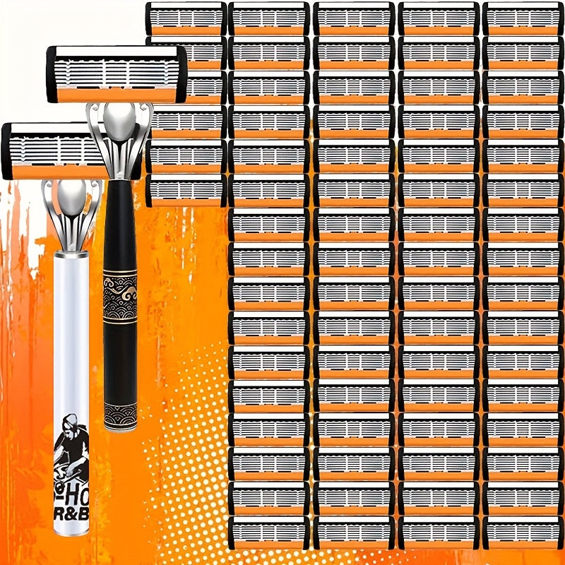 6-Layer Blade Men's Razor Set with Lubricating Strip 2 Handles & 36 or 72 Replacement Blades – Smooth Close Shave Contour-Fitting Ergonomic Manual Shaver for Men Daily Grooming - product image 11
