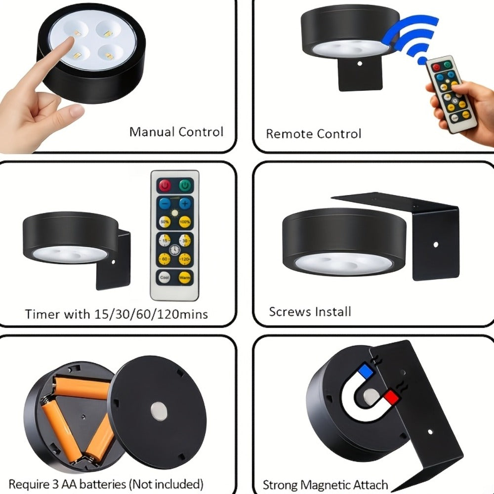 Battery Operated Picture Lights 3-Pack, Magnetic Painting Light with Remote & Timer, 3 Lighting Modes Dimmable Wireless Wall Puck Lights for Art Frames Portraits – Black - product image 5