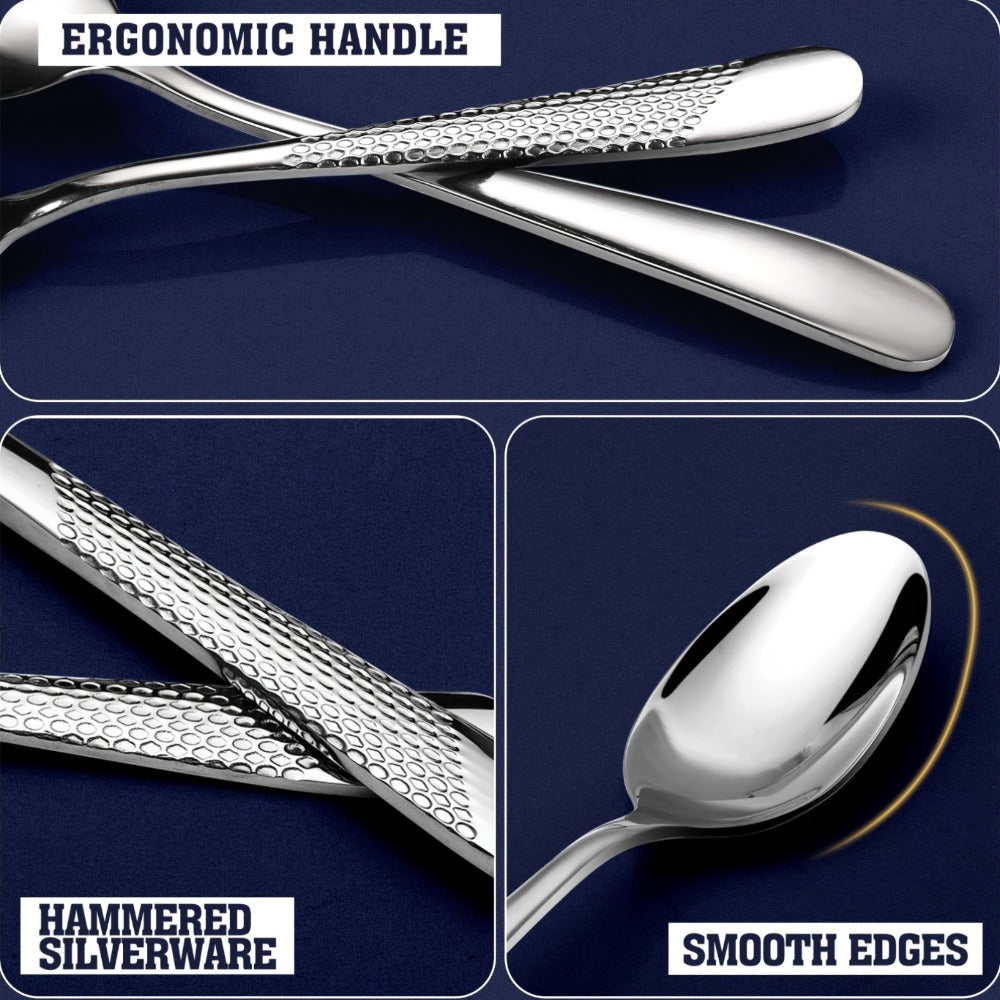 Stainless Steel Flatware Set 40/48 Piece – 304 Silverware Set for 8 Hammered Mirror Polished Rose Gold Cutlery with 2-in-1 Serrated Knife Dishwasher Safe Modern Utensils for Home R - product image 7