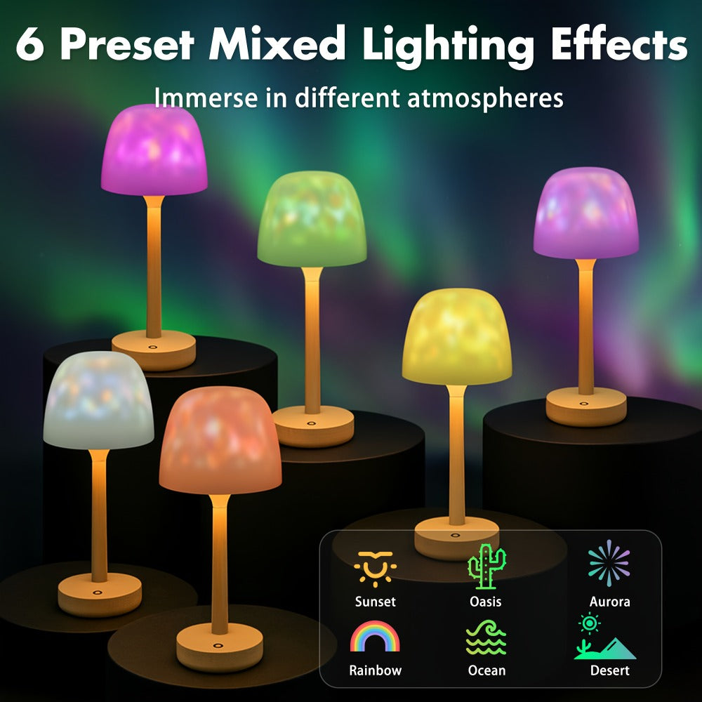 Ocean Wave LED Projector Lamp – 16 Color Rechargeable Cordless Night Light with Remote, Water Ripple Atmosphere Lamp for Bathroom Bedroom, Portable Table Lamp, RGB & Wood Base Opti - product image 6