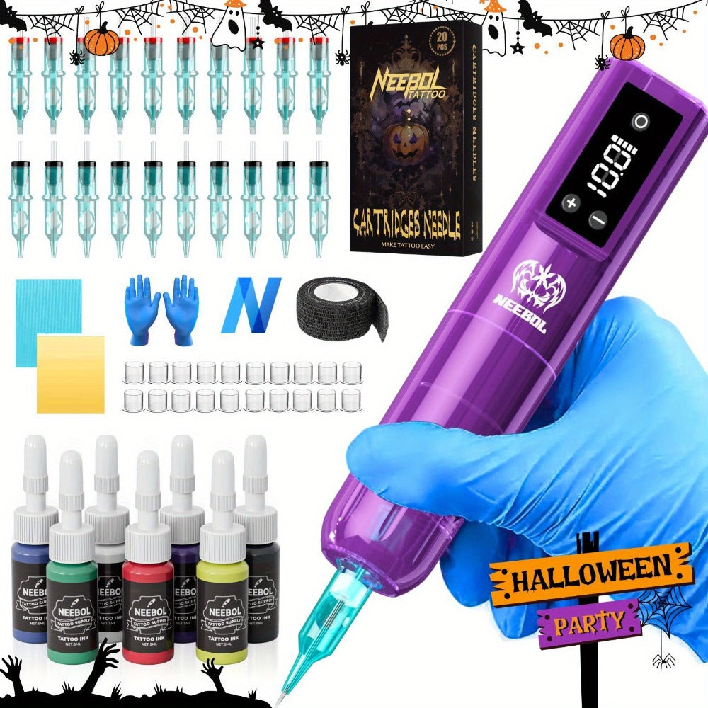Cordless Tattoo Pen Machine Neebol Wireless Rotary Tattoo Gun with LCD Screen Display Lightweight Upgraded Design Cartridge Needle Compatible for Beginners & Professional Tattoo Ar - product image