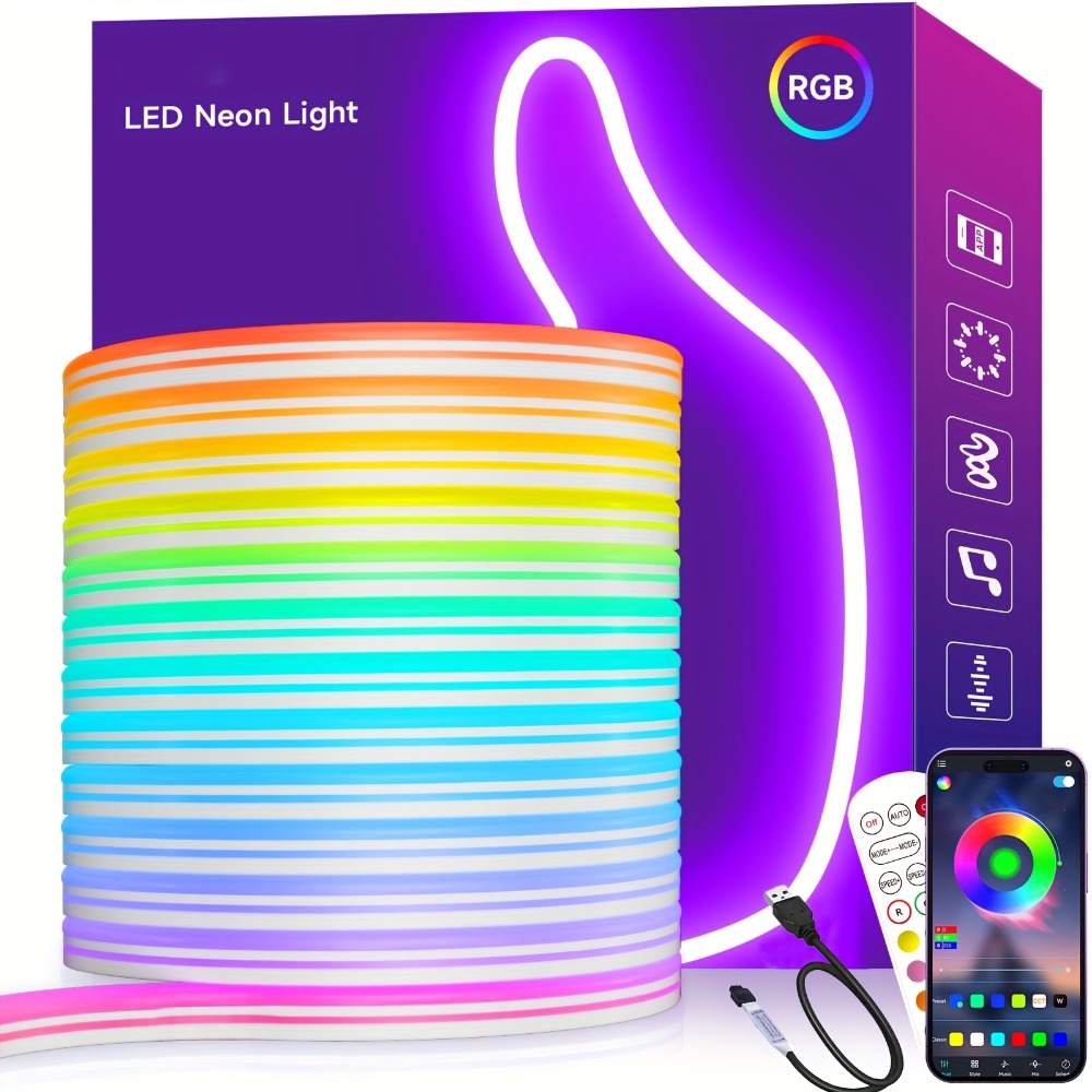 LED Neon Rope Light IP65 Waterproof – RGB Color Changing Light Strip, App & Remote Control, Music Sync, Silicone Neon Light for Bedroom, Gaming Room, Indoor & Outdoor Decoration (3 - product image 5