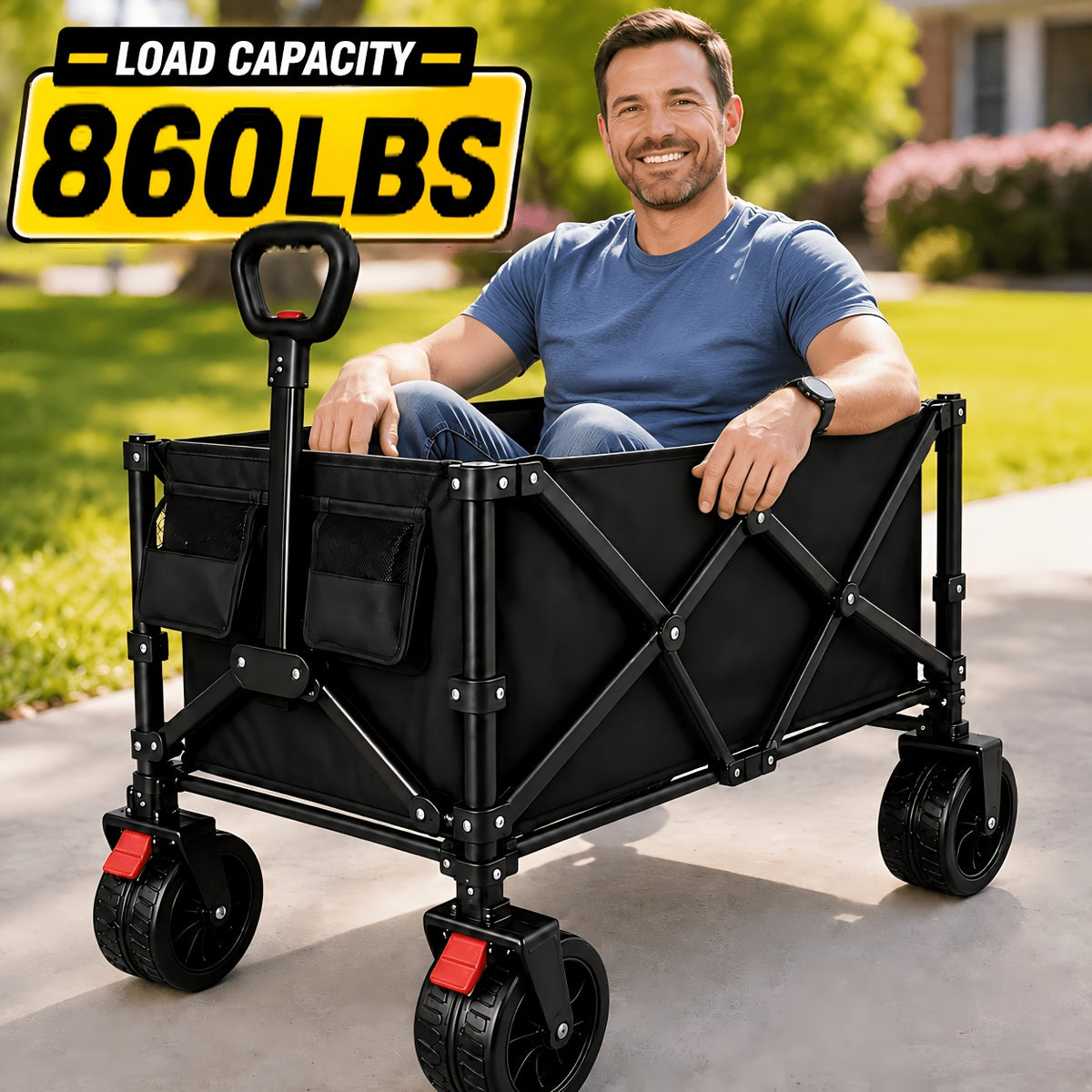 Heavy Duty Foldable Handcart, Multifunctional Handcart, High Carbon Steel Bracket, Equipped with All-Terrain Universal Wheels, Portable Garden Handcart - product image